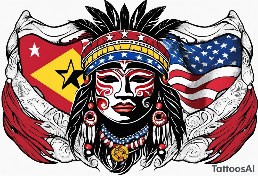 Taino holding U.S. Virgin Islands and Trinidad flags. tattoo idea