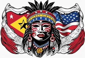 Taino holding U.S. Virgin Islands and Trinidad flags. tattoo idea