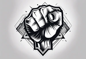 A clenched fist on the back using negative space techniques tattoo idea