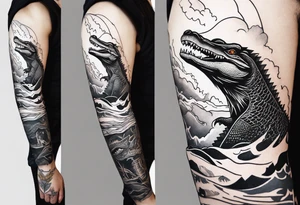 Make an arm sleeve with lightning bolt and alligators tattoo idea