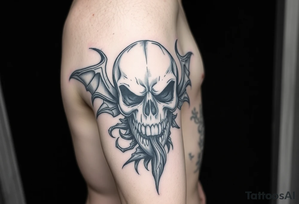 Full sleeve on leg of Halloween inspired art work tattoo idea