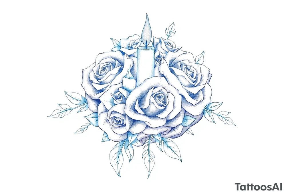 Two hands, roses, two candles, blue tattoo idea