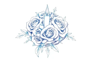 Two hands, roses, two candles, blue tattoo idea