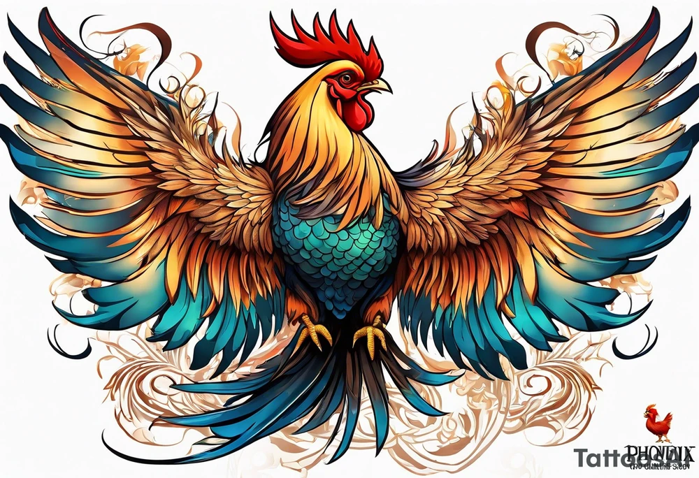 phoenix 
chinese 
rooster
long tail 
elegant 
wings down
long neck
long feathers
in flight tattoo idea