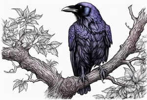 Evil Raven standing  on a tree branch tattoo idea