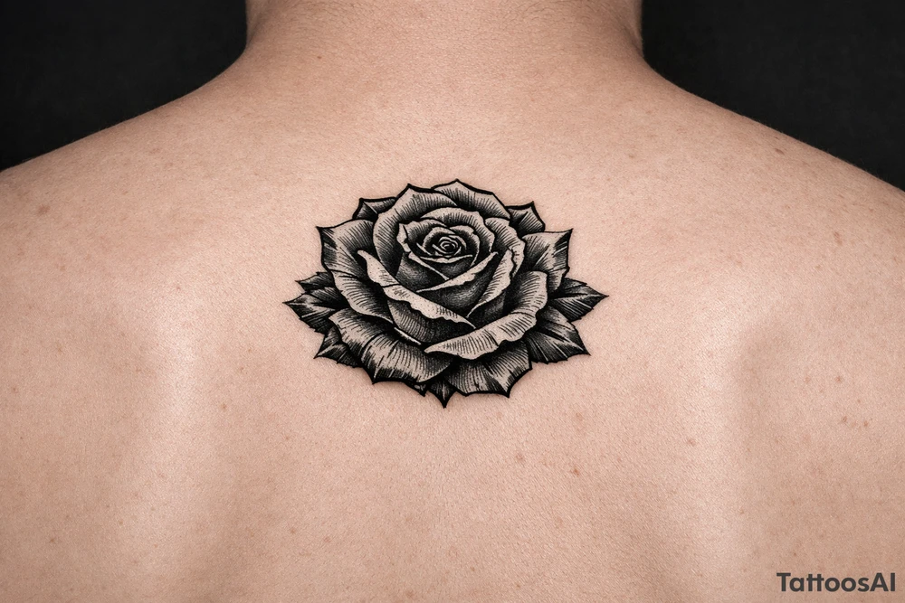 Red rose, no stem, leaves , American traditional style tattoo idea
