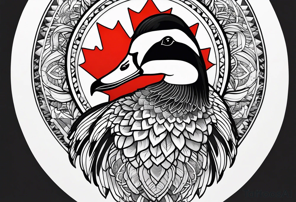 mandala in the Background with canadian goose in the front tattoo idea