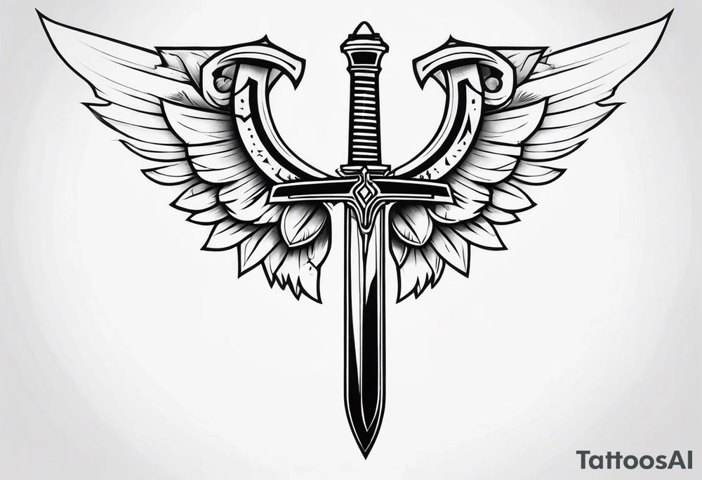 Sword with cyber sigilism wings tattoo idea