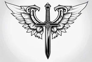 Sword with cyber sigilism wings tattoo idea