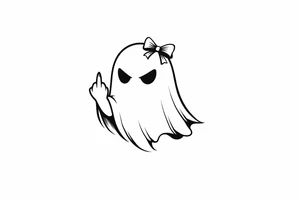 Small ghost silhouette, defiant middle finger, tiny bow detail. tattoo idea