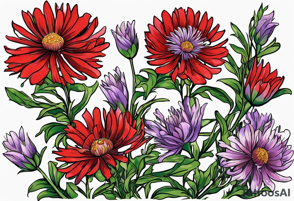 Aster flowers - sea rocket flowers with a cardinal around the words Dad tattoo idea