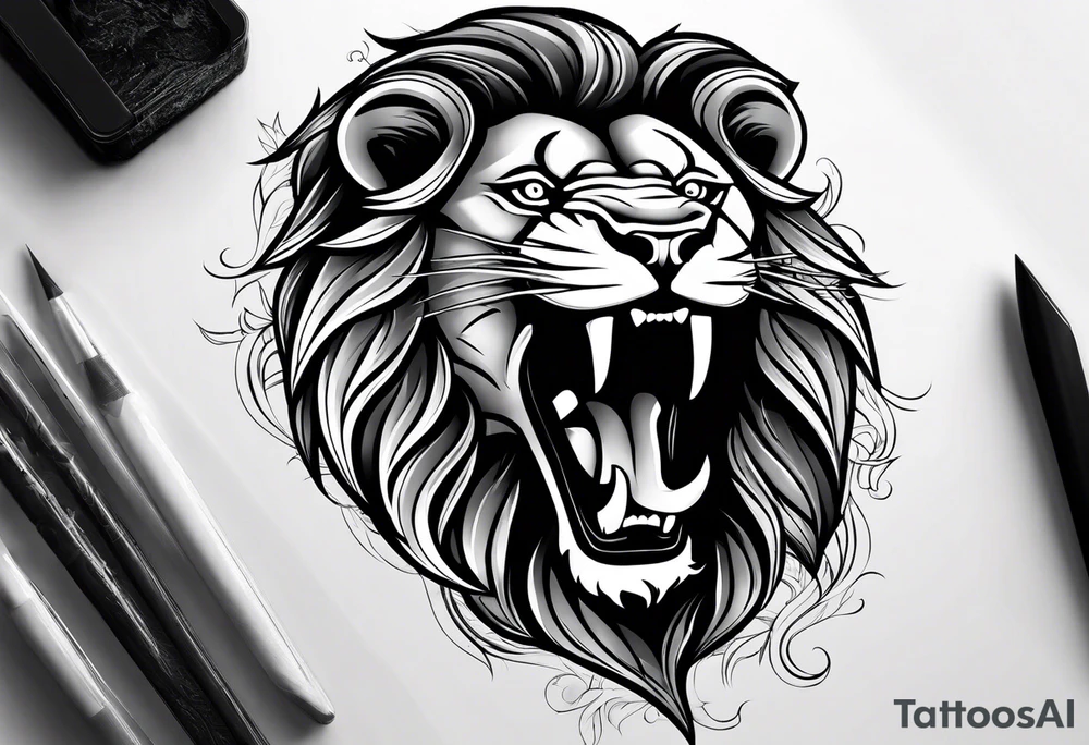black lion roaring tattoo idea
