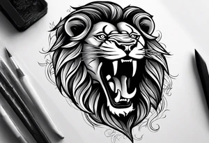 black lion roaring tattoo idea