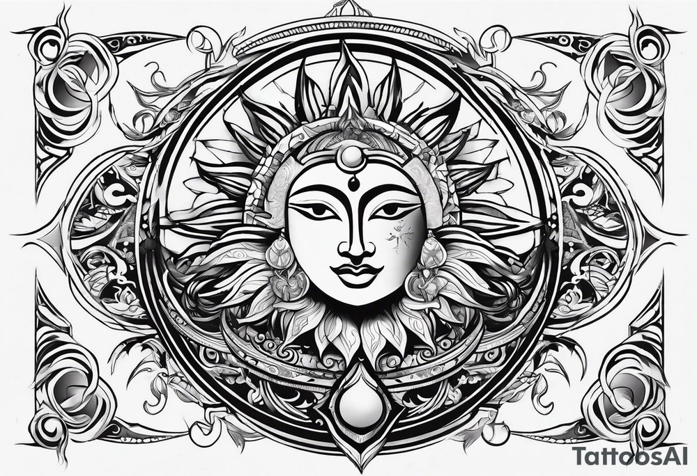 sun and moon line spirituality tattoo idea