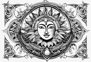 sun and moon line spirituality tattoo idea