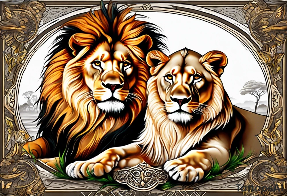 lion and lioness tattoo idea