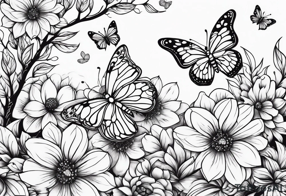 flowers tree butterflies tattoo idea