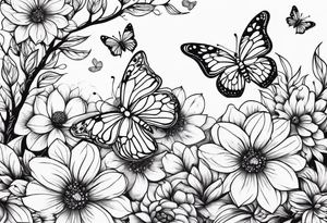 flowers tree butterflies tattoo idea