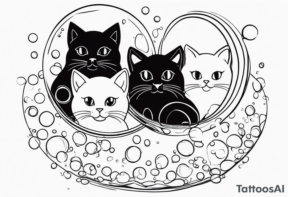 cute felines floating up in bubbles tattoo idea