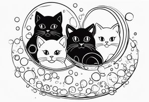 cute felines floating up in bubbles tattoo idea
