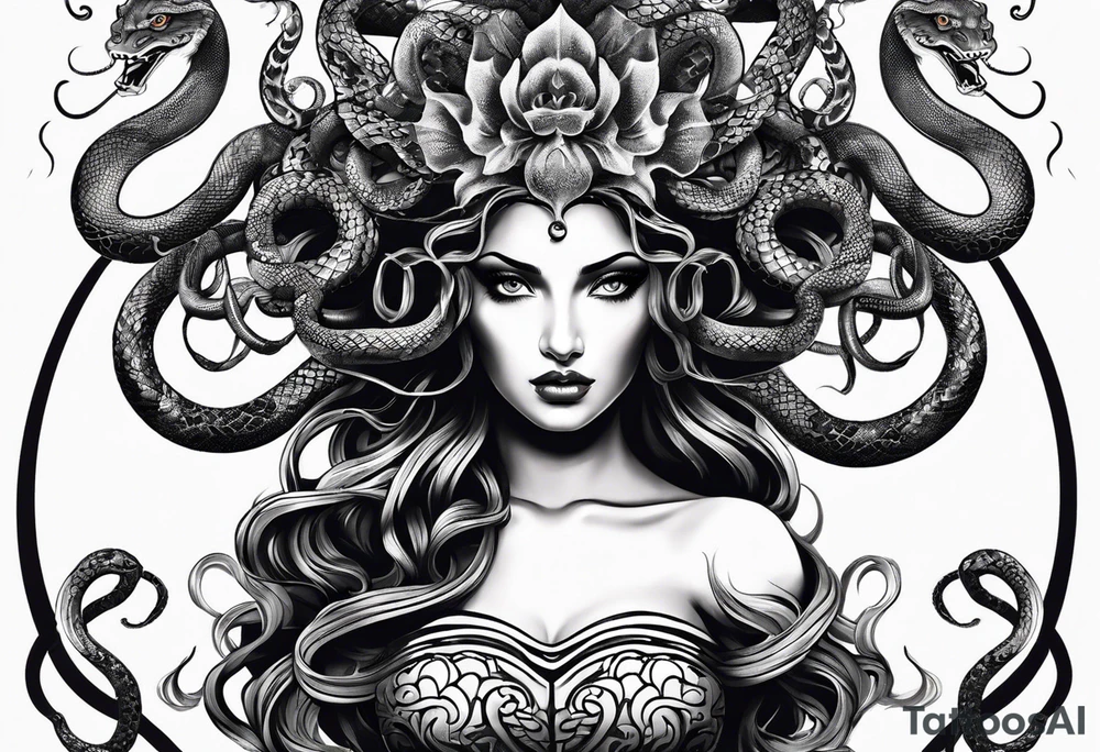 beautiful but mysterious medusa with the snakes clearly showing zoomed out tattoo idea