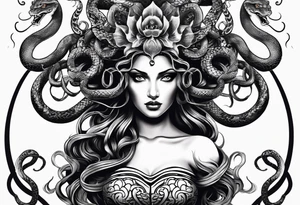 beautiful but mysterious medusa with the snakes clearly showing zoomed out tattoo idea