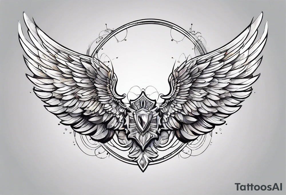 a pair of wings with a halo above them tattoo idea