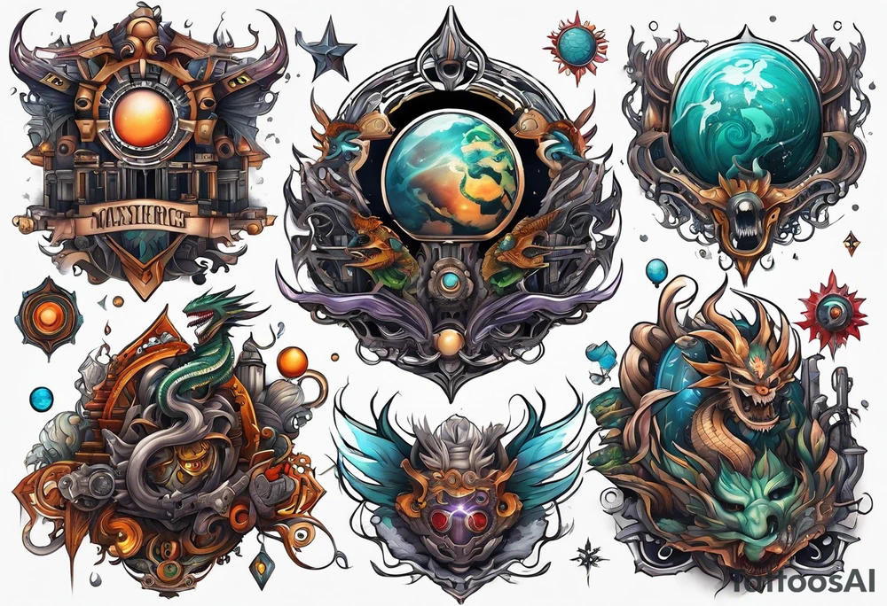 Planet,city,monsters. tattoo idea