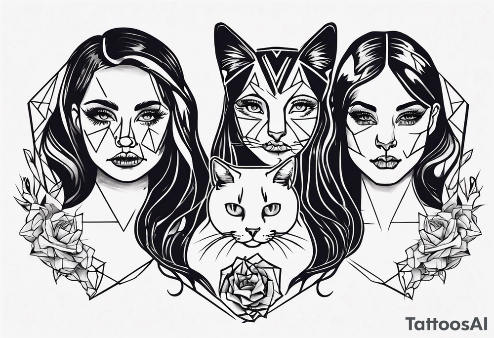 Three Sisters holdning a cat tattoo idea