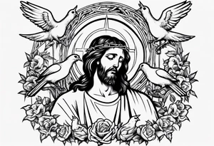 Jesus with thorns and crying, doves, lambs, tattoo idea