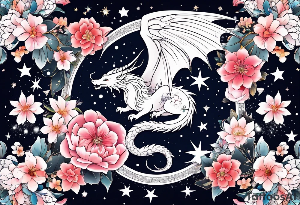 Constellation, wing , snow , cross , dragon female japan kawaii , flower tattoo idea