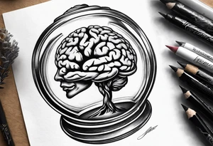 Human anatomical brain inside hourglass for man tattoo idea