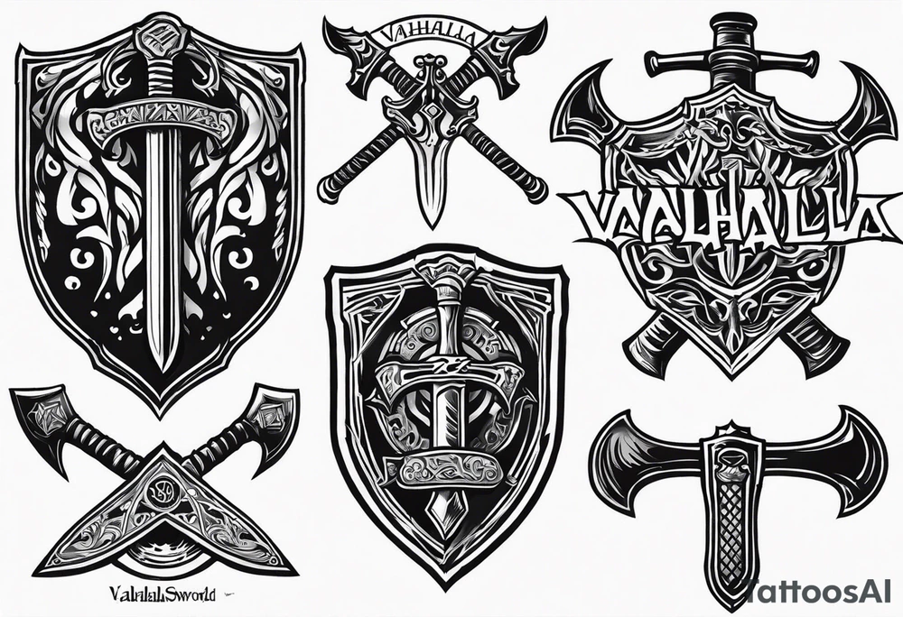 Valhalla sword shield axe tattoo idea