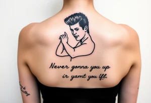 Rick Astley's  Dance Pose outline with text "Never Gonna Give You Up" tattoo idea