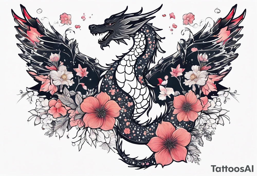 Constellation, wing , snow , cross , dragon female japan kawaii , flower tattoo idea