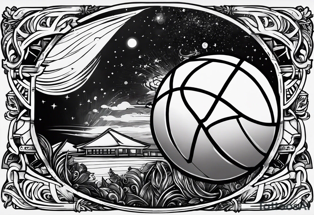 this saying in cursive 
"The past only builds strength to our future" through or around a basketball with the name Moore Somewhere tattoo idea