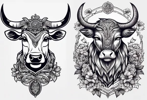 a cow and an owl standing next to each other tattoo idea