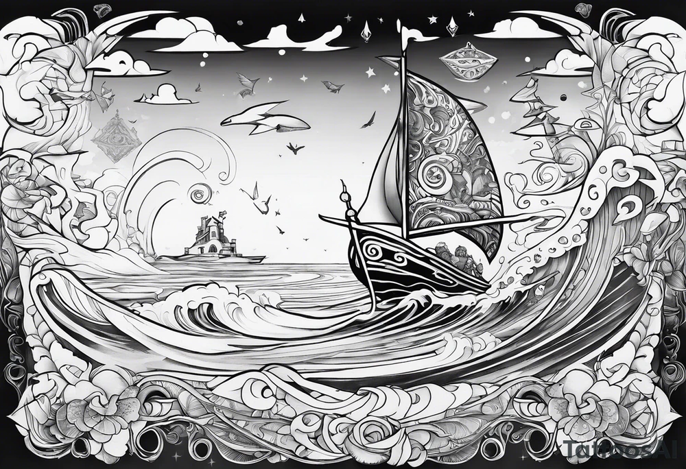 zelda wind waker mixed with surreal and abstract art tattoo idea