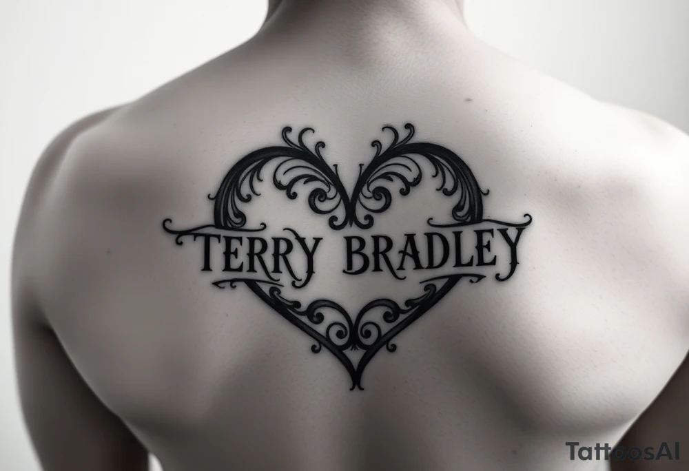 The name TERRY BRADLEY in the shape of a heart tattoo idea