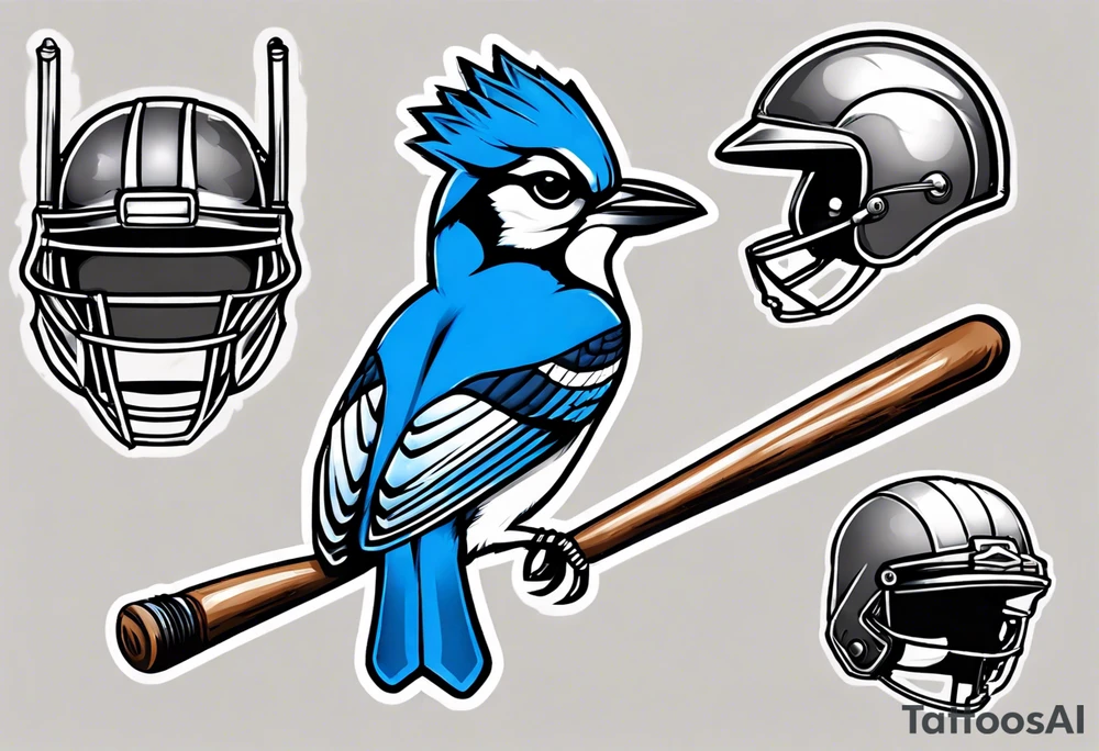 bluejay wearing cricket helmet tattoo idea