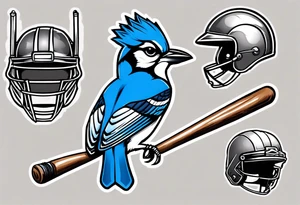 bluejay wearing cricket helmet tattoo idea