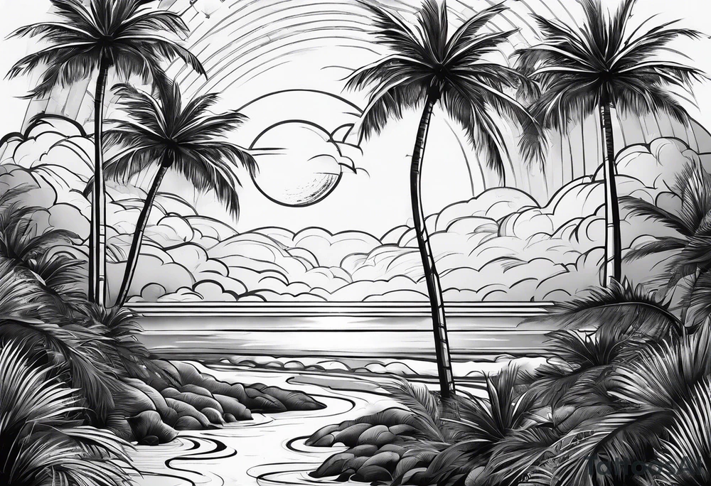 . angel sun palm trees tattoo idea