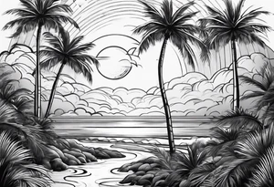 . angel sun palm trees tattoo idea