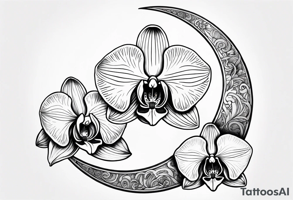 Orchid sitting on a crescent moon tattoo idea