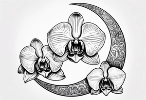Orchid sitting on a crescent moon tattoo idea