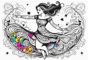 Girl twirling full body tattoo idea
