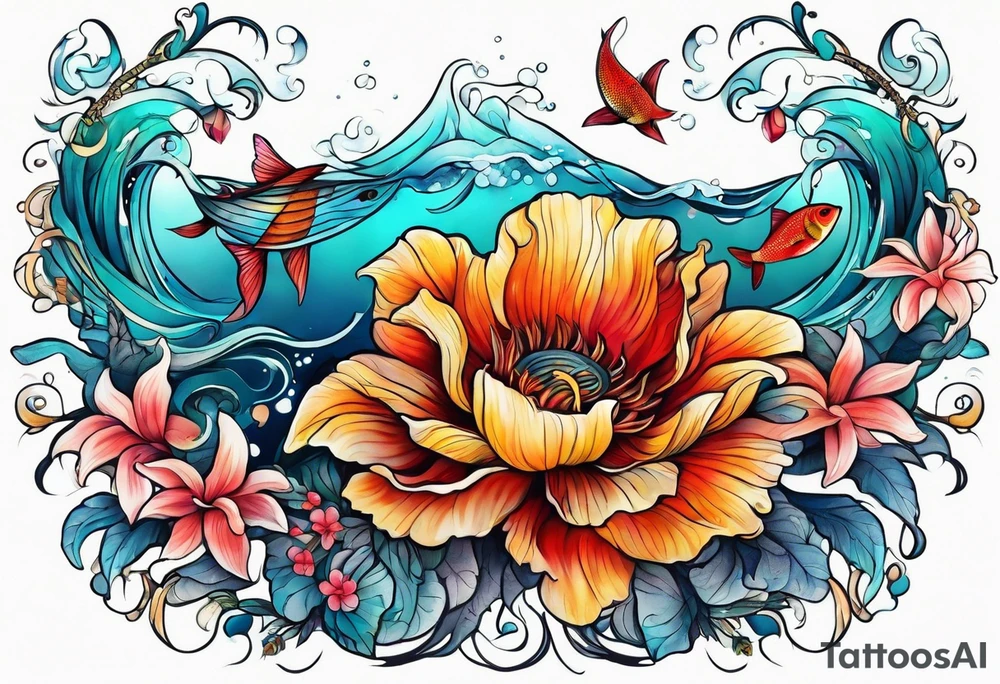 sea, flower tattoo idea