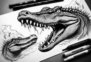 Arm sleeve with alligators and lightning tattoo idea