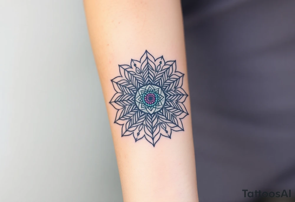 intricate mandala with sacred geometry and cosmic elements tattoo idea