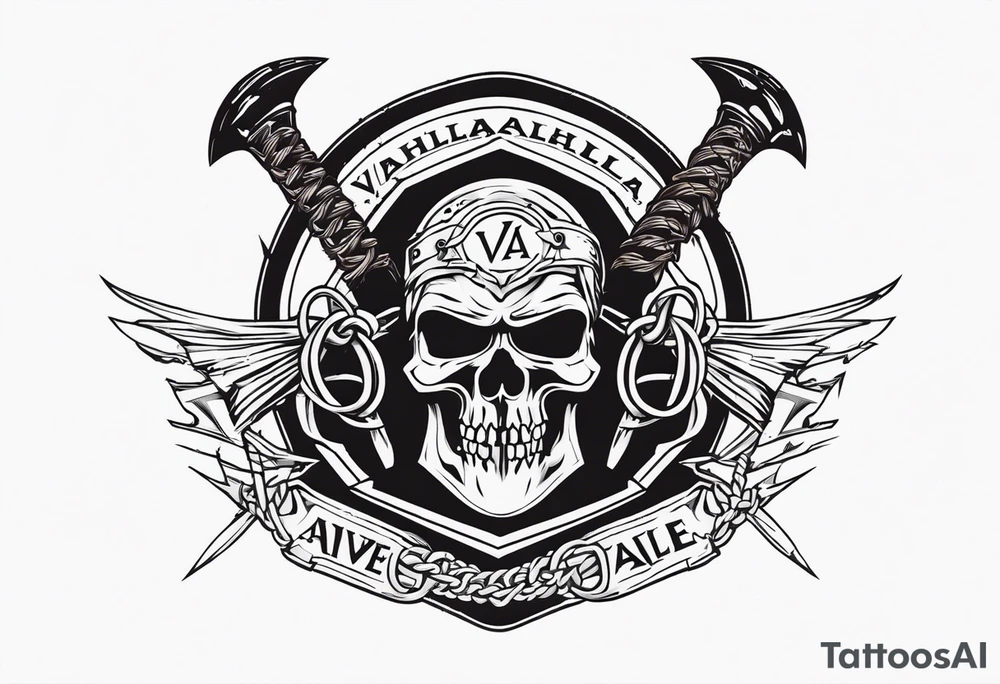 Valhalla round shield axe barbed wire chains tattoo idea